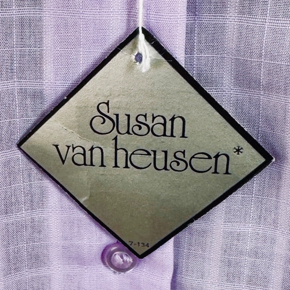 Vintage 1980s blouse, lavender/lilac check, NWT Susan Van Heusen, 6/8 (M) - Picture 2 of 12